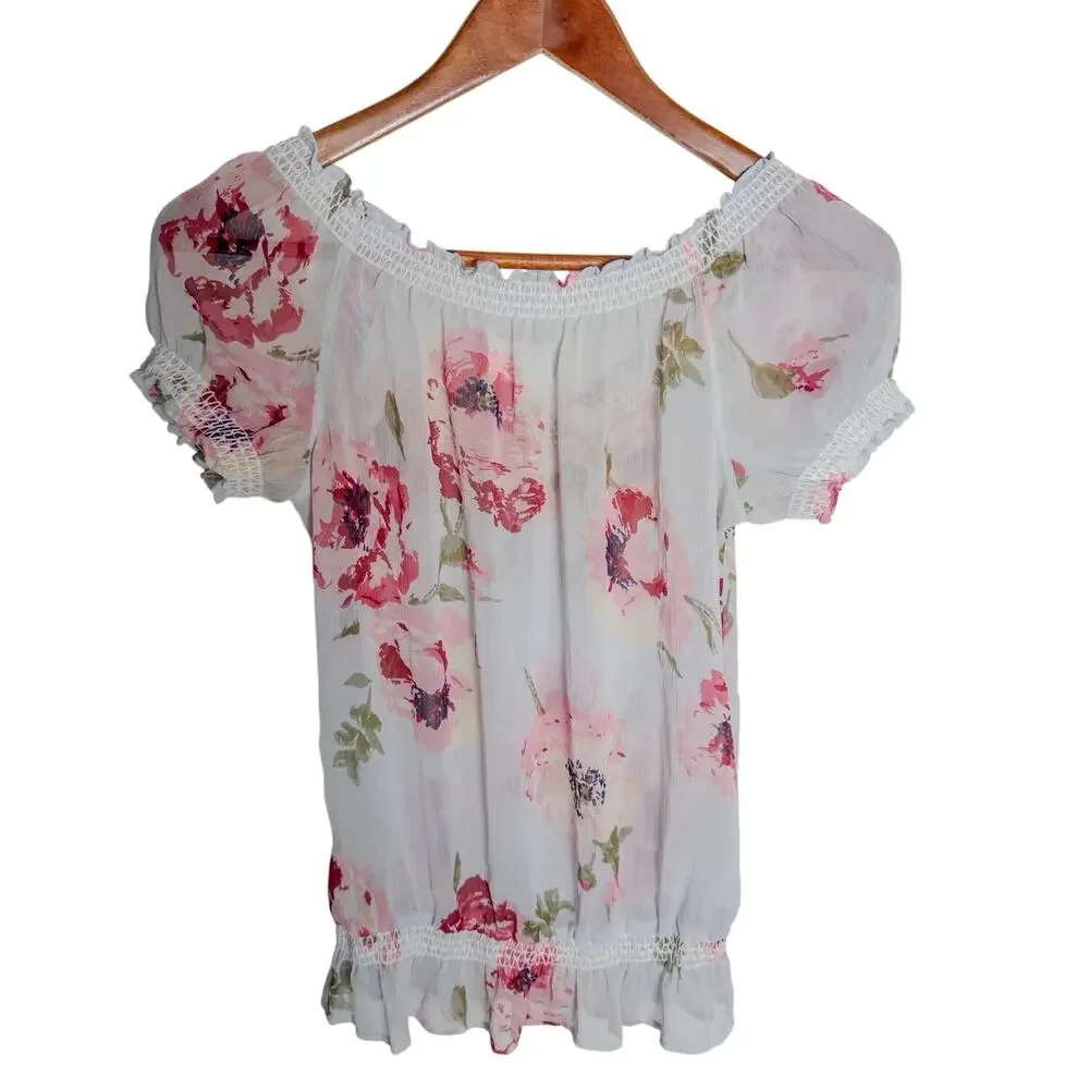 Abercrombie & Fitch Floral Chiffon Smocked Henley Blouse Size Small